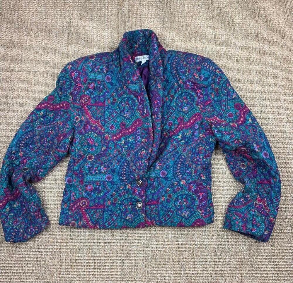 💙 Vintage Quilted Paisley Jacket | Size 10 | Teal/Purple | Cottagecore